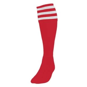 Image of Precision Red/White 3 Stripe Football Socks Adult UK Shoe 7-11
