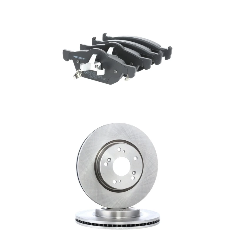 Image of RIDEX 3405B2928 Brake disc and pads set Front Axle, Brake Disc Type: internally vented, with acoustic wear warning Brake Set,disc brakes (3405)