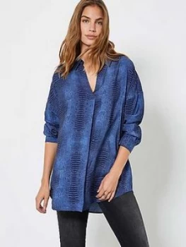 Image of Mint Velvet Croc Animal Print Throw On Shirt - Blue