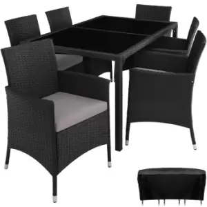 Image of Tectake Rattan 6 Seat Dining Set With Protective Cover - Black