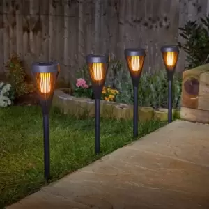 Image of Suri Solar LED Flaming Stake Light - Pack of 4 - Black
