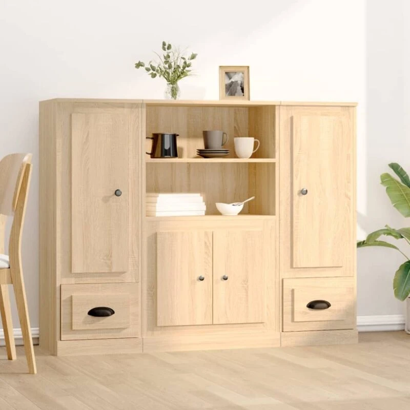 Image of VIDAXL Highboards 3 pcs Sonoma Oak Engineered Wood Vidaxl 8720845822439