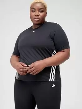 Image of adidas Training Icons 3 Stripes Tee (Plus Size) - Black/White, Size 1X, Women