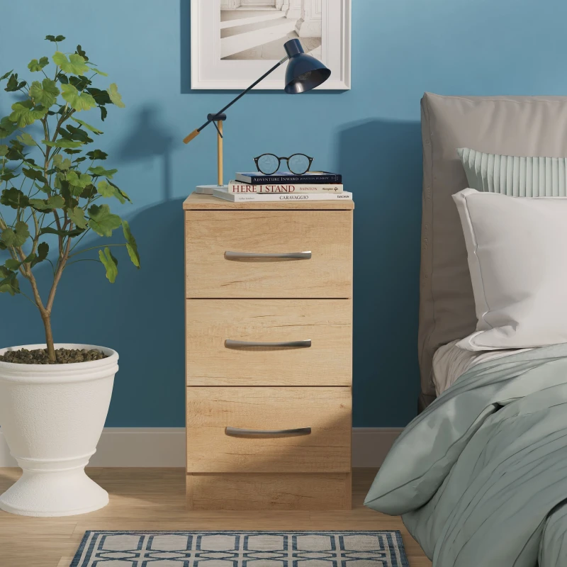 Image of Ready Assembled 2 U Hampshire 3 Drawer Bedside Cabinet (Ready Assembled) in Light Brown Light Brown Unisex