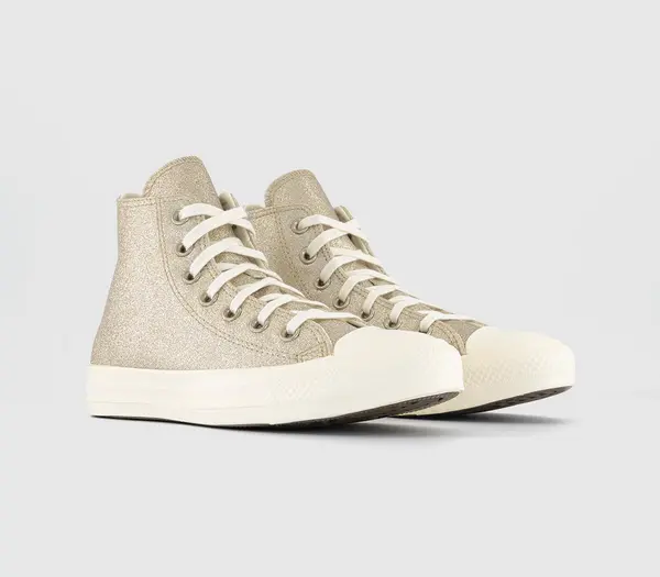 Image of Converse Womens All Star Hi Trainers Light Gold Egret Egret Glitter, 4