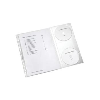 image of Pocket with CD Sleeve A4 Clear Embossed, Extra Strong 0.13MM Polypropylene, with Sleeve for 2 CDs (1 Bag of 5) - Outer Carton of 20