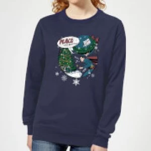 Image of DC Superman Peace On Earth Womens Christmas Sweatshirt - Navy - L
