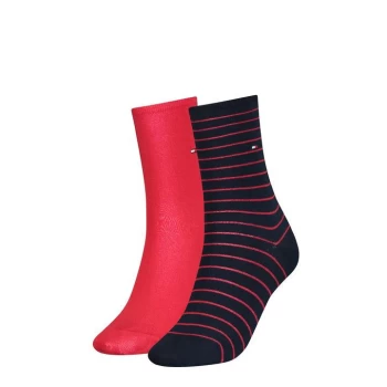 Image of Tommy Bodywear Hilfiger Stripe Crew Socks 2 Pack Ladies - Red