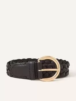 image of Accessorize Leather Plait Belt, Black, Size L, Women