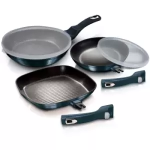 Image of Urbnchef - 5 PC Frying Pan Set With Grill And Detachable Handles - Aquamarine - Aquamarine