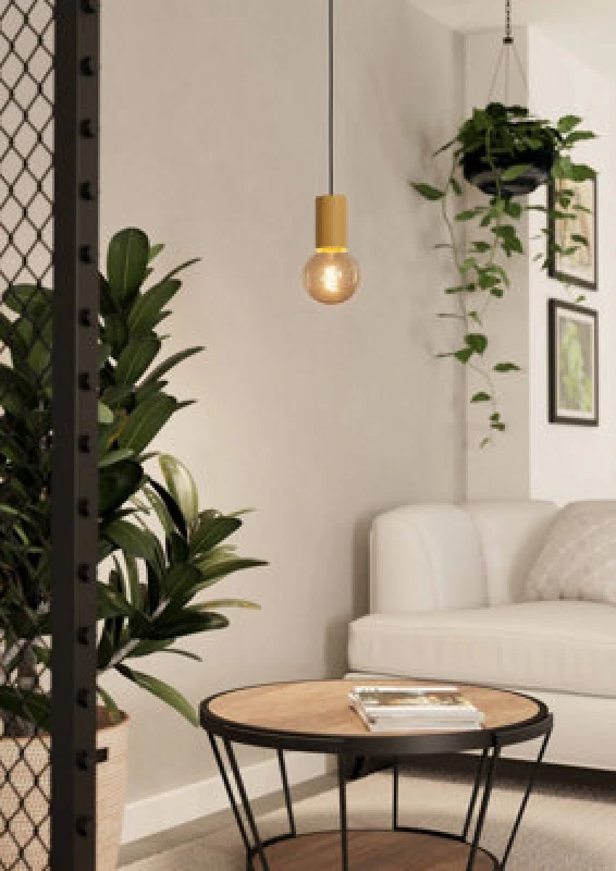 Image of Eglo Pozueta 1 Pendant Light, Black Steel & Wood Detail, E27 Fitting, Slim 65mm Indoor Pendant