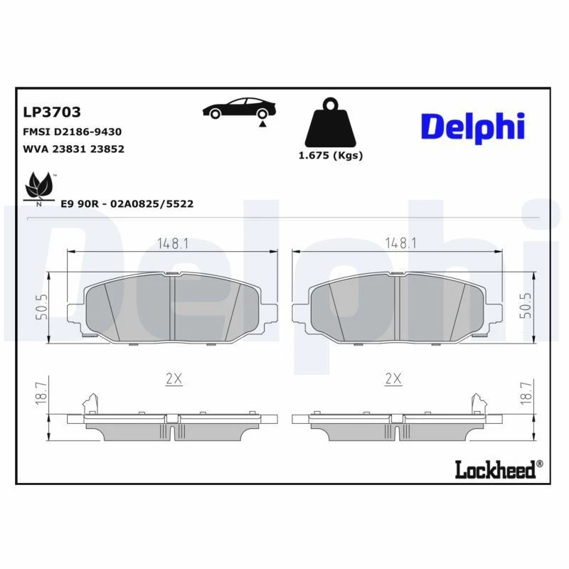 Image of DELPHI Brake pad set DELPHI LP3703