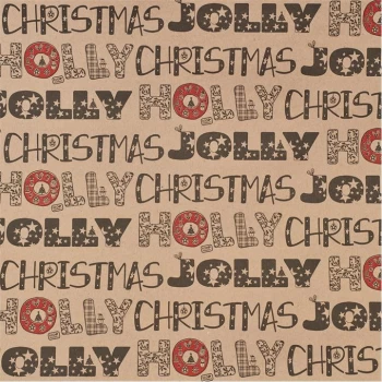 image of The Unique Paper Company Jolly Xmas Wrap - Holly Jlly Krft