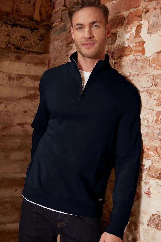Image of Threadbare Mock T-Shirt Quarter Zip Sweatshirt - Blue Blue 2XL