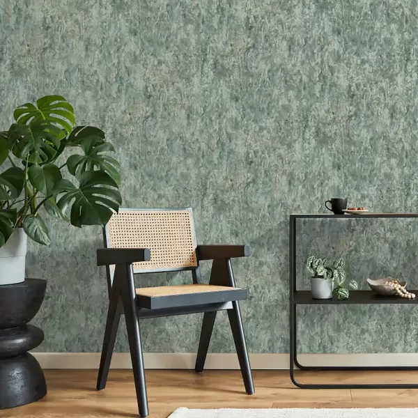 Image of Fine Decor Savona Marble Plain Wallpaper, Emerald