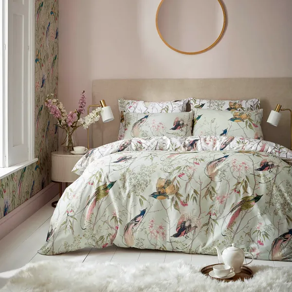 Image of Graham & Brown Clavering Birds Duvet Set, King, Sage Green