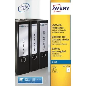 Image of Avery J8171 25 200x60mm Lever Arch Filing Inkjet Labels 100 Labels