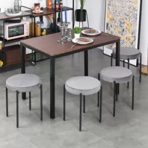 Image of Homcom Set Of 4 Backless Stackable Round Dining Stools Velvet Touch Fabric Upholstered Grey