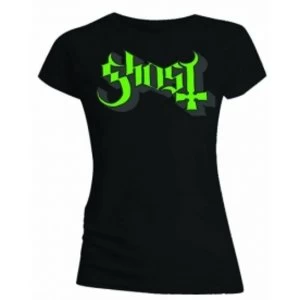 Image of Ghost Green Grey Keyline Logo Skinny Ladies T Shirt: Large