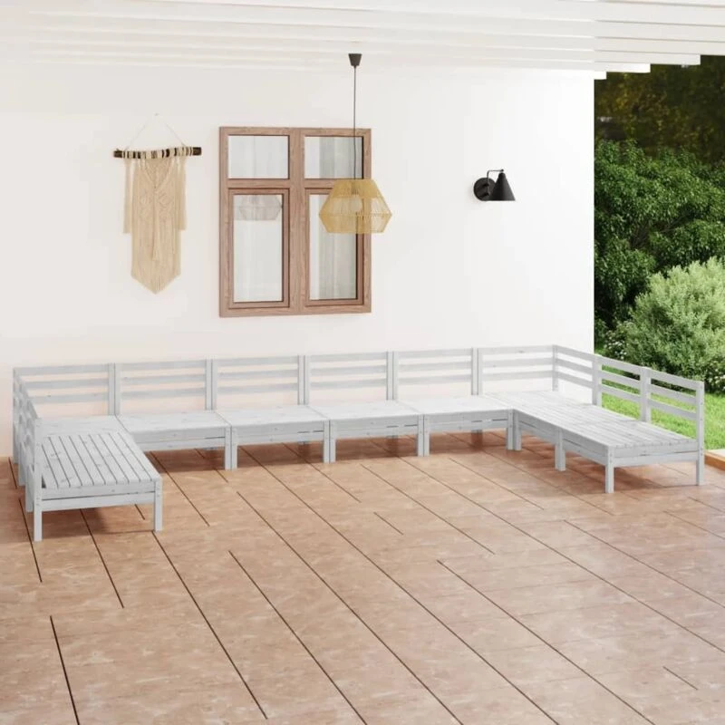 Image of VIDAXL 10 Piece Garden Lounge Set White Solid Wood Pine Vidaxl 8720286691809