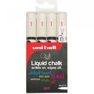 Original Uni PWE 5M Chalk Marker Bullet Tip Medium Line Width 1.8 2.5mm White Pack of 4