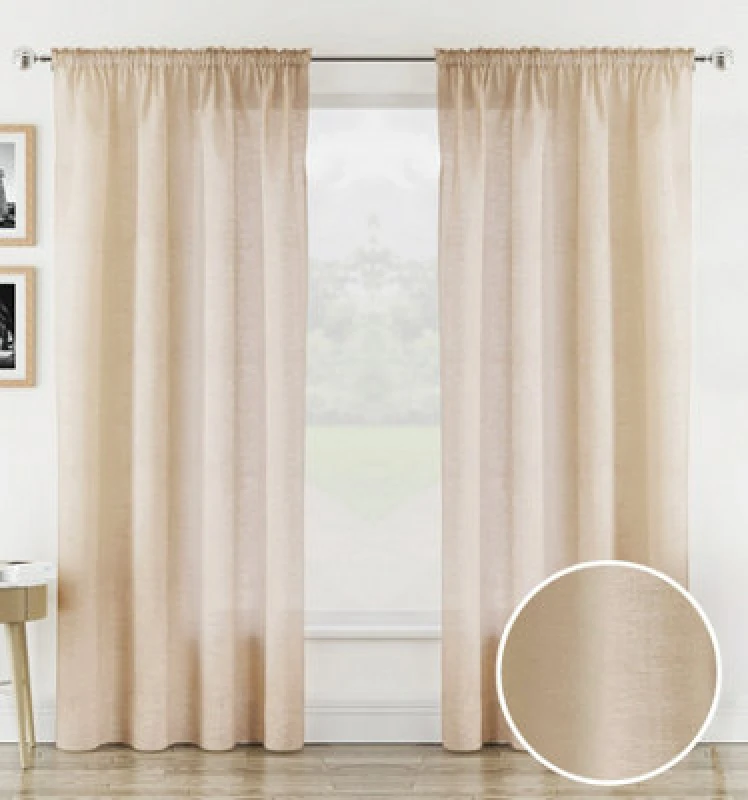 Image of Tyrone Textiles Rhodes Natural Linen-Look Sheer Voile Panels - Pair 140 X 183Cm (55X72")