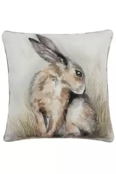 Image of Watercolour Hare Hand-Painted Piped Cushion