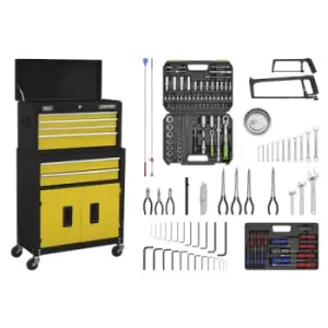 image of Sealey American Pro Topchest & Rollcab Combination 6 Drawer with Ball-Bearing Slides - Yellow/Black & 170pc Tool Kit