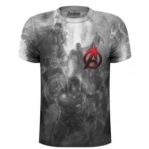 Image of Marvel Comics - Avengers Montage Pocket Logo Unisex XX-Large T-Shirt - Sublimated,White