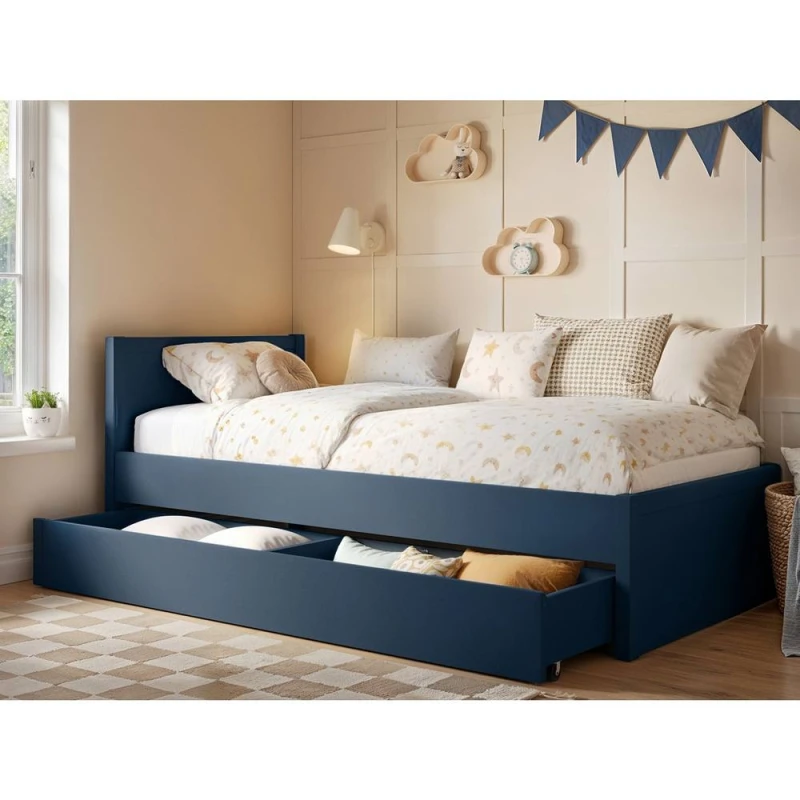 Image of Flair Oli Single Wooden Bed With Drawers Navy