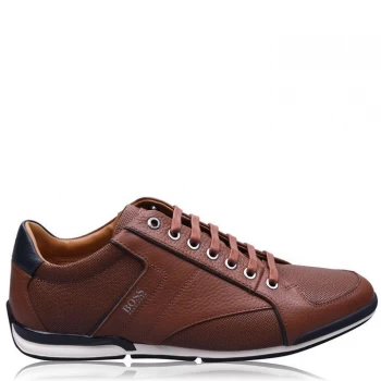 Image of Hugo Boss Textured Leather Trainers Brown 212 Men
