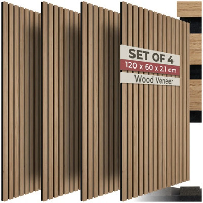 Image of TecTake Acoustic Wall Panels - wood effect, thick felt, easy to install - Light Oak, Set of 4, Brown 406036