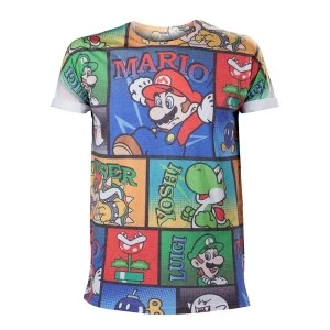 Image of Nintendo - Super Mario Bros Mario and Co All-Over Print Male Small T-Shirt - Multi-colour