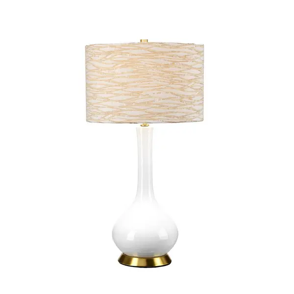 image of Milo Table Lamp with Round Shade, Aged Brass, White, Orange