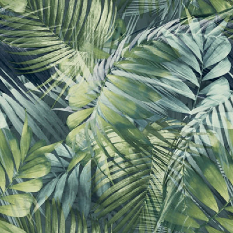 Image of Grandeco Antigua Palm Teal & Green Palm Leaf Wallpaper