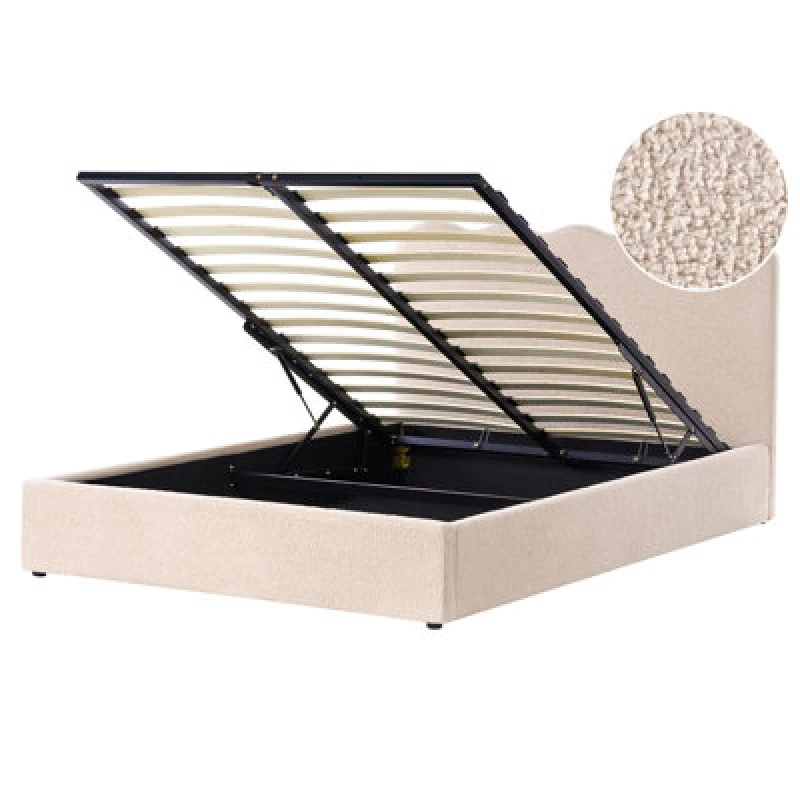 Image of Beliani Ottoman Bed Boucle Nanterre 160 X 200 Cm (Eu King Size) Beige