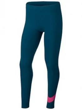 image of Nike Sportswear Older Girls Swoosh Leggings - Turquoise