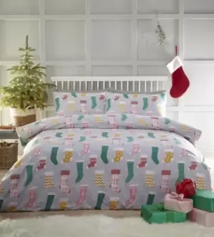 image of Christmas Stocking Duvet Cover Set Xmas Bedding