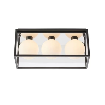 Image of Matera Bathroom 3 Light Ceiling Semi Flush Matt Black & Matt Opal Glass IP44