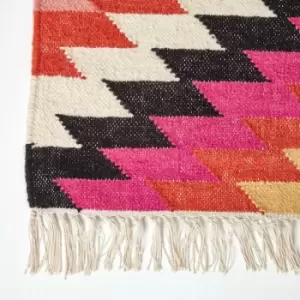 Image of Jakarta Handwoven Pink, Orange and Yellow Multi Coloured Geometric Pattern Kilim Wool Rug, 120 x 170cm - Multi Colour - Homescapes