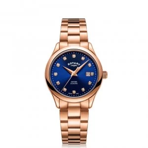 Image of Rotary Oxford Quartz Rose Gold PVD Stainless Steel Blue Dial Ladies Watch LB05096/05/D