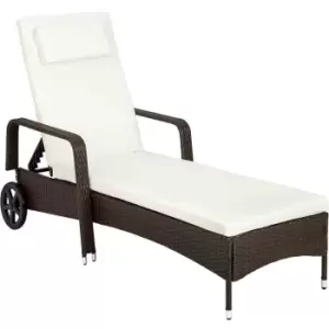 image of Tectake Rattan Garden Sun Lounger - 6 Step Backrest - Brown