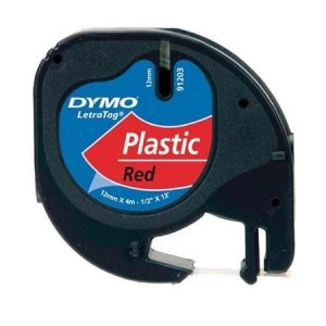 image of Dymo 91203 Black On Red Label Plastic Tape 12mm x 4m