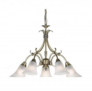 Image of 5 Light Multi Arm Ceiling Pendant Antique Brass, Frosted Glass, E14