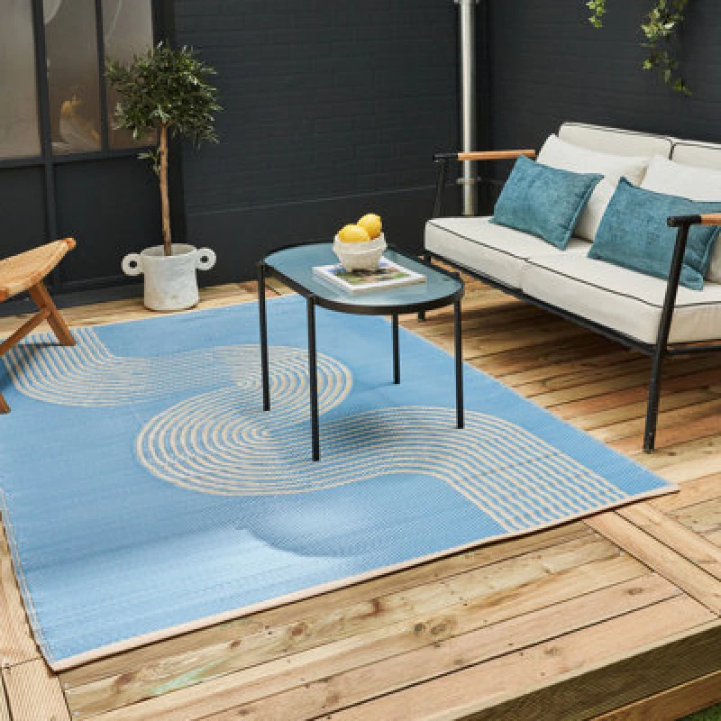 Image of The Rugs Urban Reversible Two Sided Waterproof Abstract Outdoor Patio Garden Rug Blue&beige Weatherproof Jet Washable 1010