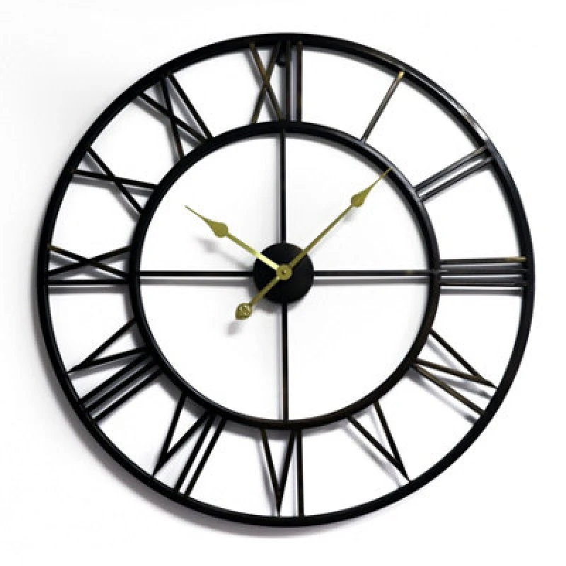 Image of Walplus Roman Numerals Wall Clock For Indoor - Vintage Look Clock, Metal Large Wall Clock, Roman No With Gold Hands - 76Cm