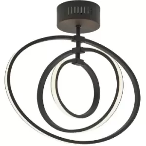 Image of LED Semi Flush Ceiling Light 21W Warm White Matt Black Hoop Ring Feature Strip