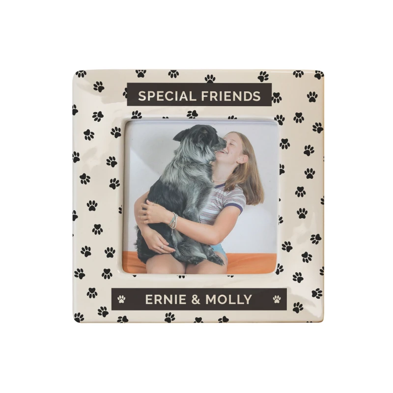 Image of Personalised Memento Company Womens Personalised Pet Paw Print Ceramic 4x4 Frame in Beige Beige Female