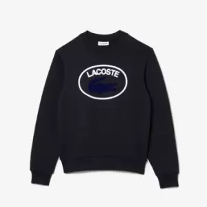 Image of Lacoste Womens Loose Fit Organic Cotton Fleece Sweatshirt Size 8 Navy Blue