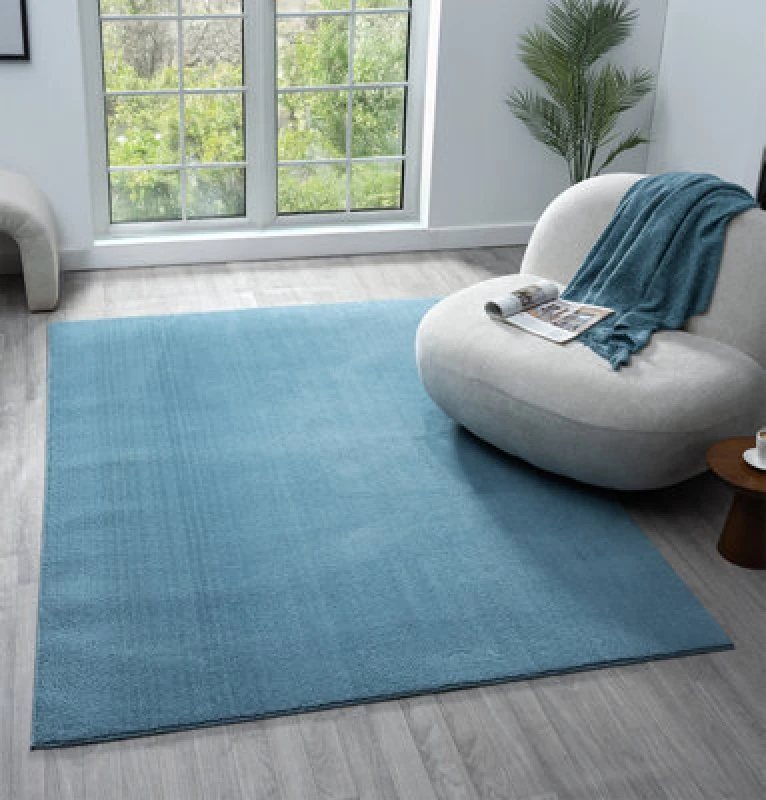 Image of Comfy Washable Low Pile Living Room Area Rug - Anti Slip Felt Backing Teal 60Cm X 100Cm